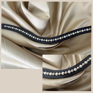 Browband, Diamante and Beads 1, Curved Gold and White