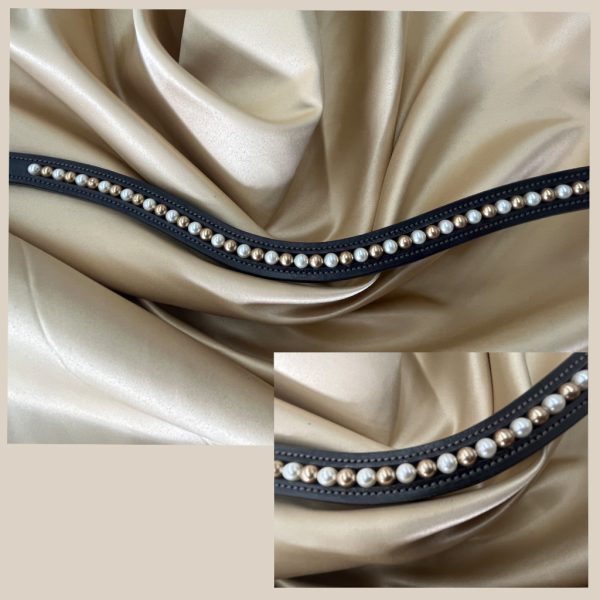 Browband, Diamante and Beads 1, Curved Gold and White