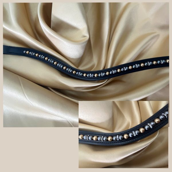 Browband, Diamante and Beads 2, Curved Gold and Navy